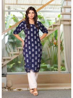 Gahan - Womens Navy Blue Printed Straight Kurta with Pant