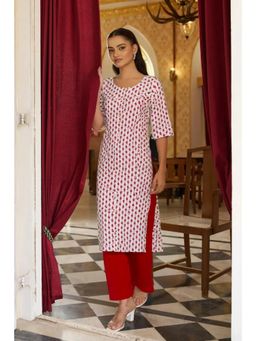 Gahan - Womens White Printed Straight Kurta with Pant