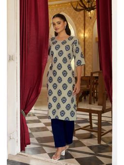 Gahan - Womens Grey Printed Straight Kurta with Pant