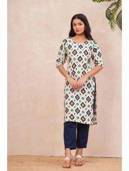 Gahan - Womens Off White Printed Straight Kurta with Pant