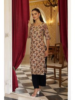 Gahan - Womens Beige Floral Printed Straight Kurta with Pant