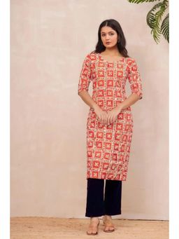 Gahan - Womens Coral Printed Straight Kurta with Pant