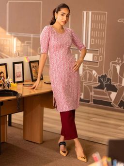Gahan - Womens Pink Printed Straight Kurta with Pant