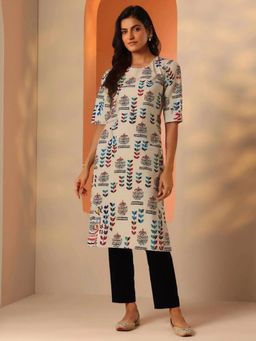 Gahan - Womens Grey Printed Straight Kurta with Pant