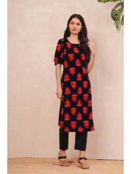 Gahan - Womens Navy Blue Printed Straight Kurta with Pant
