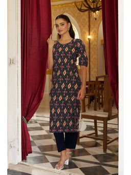 Gahan - Womens Navy Blue Printed Straight Kurta with Pant