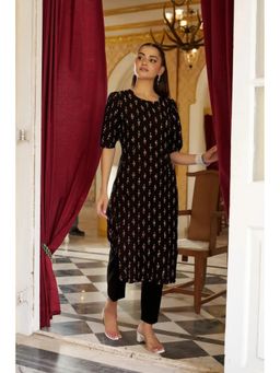 Gahan - Womens Black Printed Straight Kurta with Pant