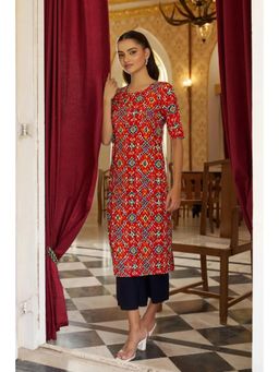 Gahan - Womens Red Printed Straight Kurta with Pant