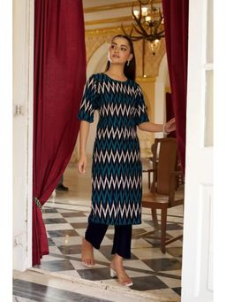 Gahan - Womens Navy Blue Printed Straight Kurta with Pant