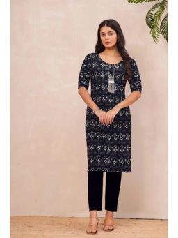 Gahan - Womens Navy Blue Printed Straight Kurta with Pant