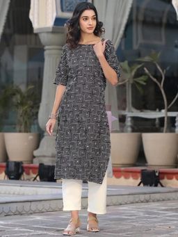 Gahan - Womens Black Printed Straight Kurta with Pant