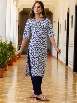 Gahan - Womens Blue Printed Straight Kurta with Pant