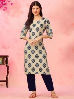 Gahan - Womens Olive Printed Straight Kurta with Pant
