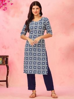 Gahan - Womens Blue Printed Straight Kurta with Pant