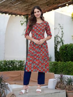 Gahan - Womens Multi-Color Printed Straight Kurta with Pant