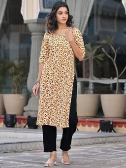Gahan - Womens Gold Printed Straight Kurta with Pant