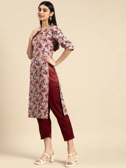 Gahan - Womens Pink Floral Printed Straight Kurta with Pant