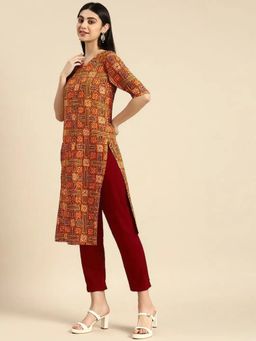 Gahan - Womens Orange Printed Straight Kurta with Pant