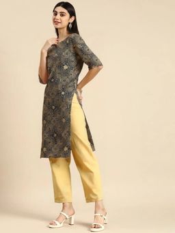 Gahan - Womens Navy Blue Printed Straight Kurta with Pant