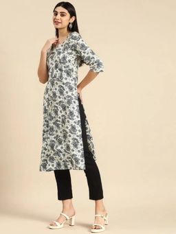 Gahan - Womens Grey Floral Printed Straight Kurta with Pant