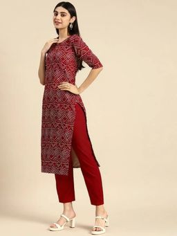 Gahan - Womens Maroon Printed Straight Kurta with Pant