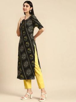 Gahan - Womens Black Printed Straight Kurta with Pant