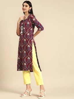 Gahan - Womens Red Floral Straight Kurta with Pant