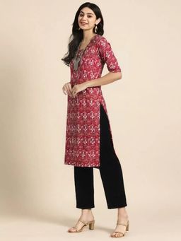 Gahan - Womens Maroon Printed Straight Kurta with Pant