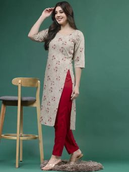 Gahan - Womens Grey Printed Straight Kurta with Pant