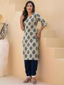 Gahan - Womens Olive Printed Straight Kurta with Pant