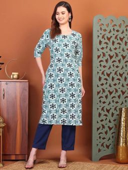 Gahan - Womens Blue Printed Straight Kurta with Pant