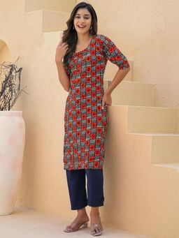 Gahan - Womens Multi-Color Printed Straight Kurta with Pant