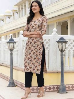 Gahan - Womens Beige Floral Printed Straight Kurta with Pant