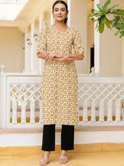 Gahan - Womens Gold Printed Straight Kurta with Pant