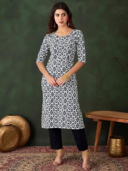 Gahan - Womens Navy Blue Printed Straight Kurta with Pant