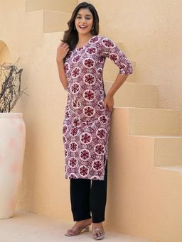 Gahan - Womens Maroon Printed Straight Kurta with Pant