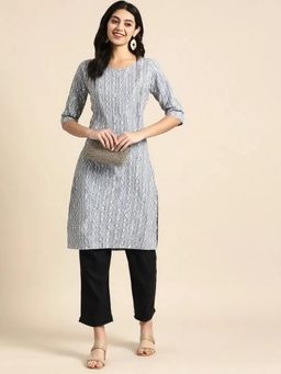 Gahan - Womens Silver Printed Straight Kurta with Pant