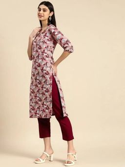 Gahan - Womens Pink Floral Printed Straight Kurta with Pant