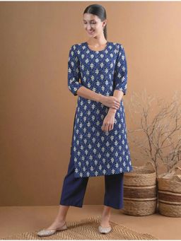 Gahan - Womens Blue Printed Straight Kurta with Pant