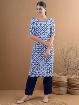 Gahan - Womens Blue Printed Straight Kurta with Pant