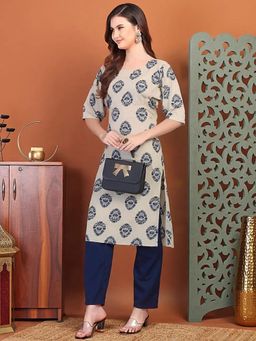 Gahan - Womens Olive Printed Straight Kurta with Pant