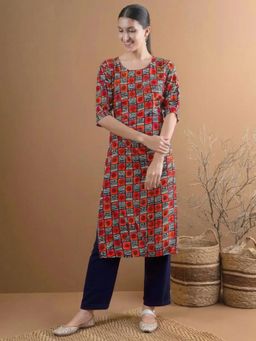 Gahan - Womens Multi-Color Printed Straight Kurta with Pant