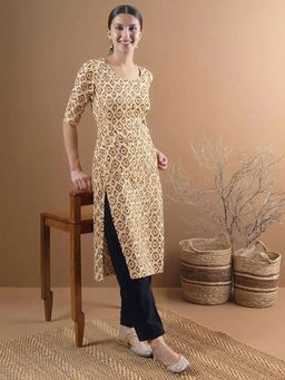 Gahan - Womens Gold Printed Straight Kurta with Pant