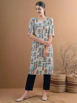 Gahan - Womens Grey Printed Straight Kurta with Pant