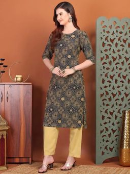 Gahan - Womens Multi-Color Printed Straight Kurta with Pant