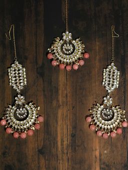 Karatcart - Gold Kundan Drop Earrings With Maangtikka (Set of 2)