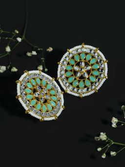 Karatcart - Gold Kundan Green Stud Earrings