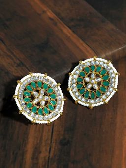 Karatcart - Gold Kundan Green Stud Earrings