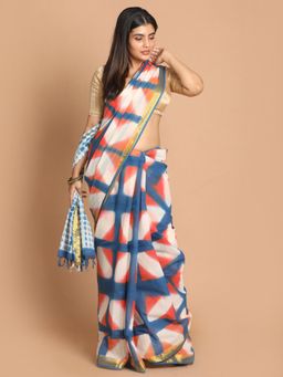 Indethnic - Multi-Color Printed Pure Cotton Saree with Unstitched Blouse