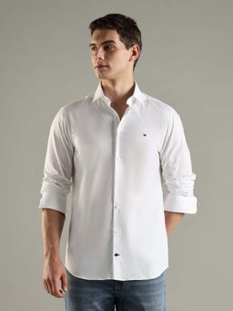 Tommy Hilfiger - White Solid Slim Fit Cotton Shirt